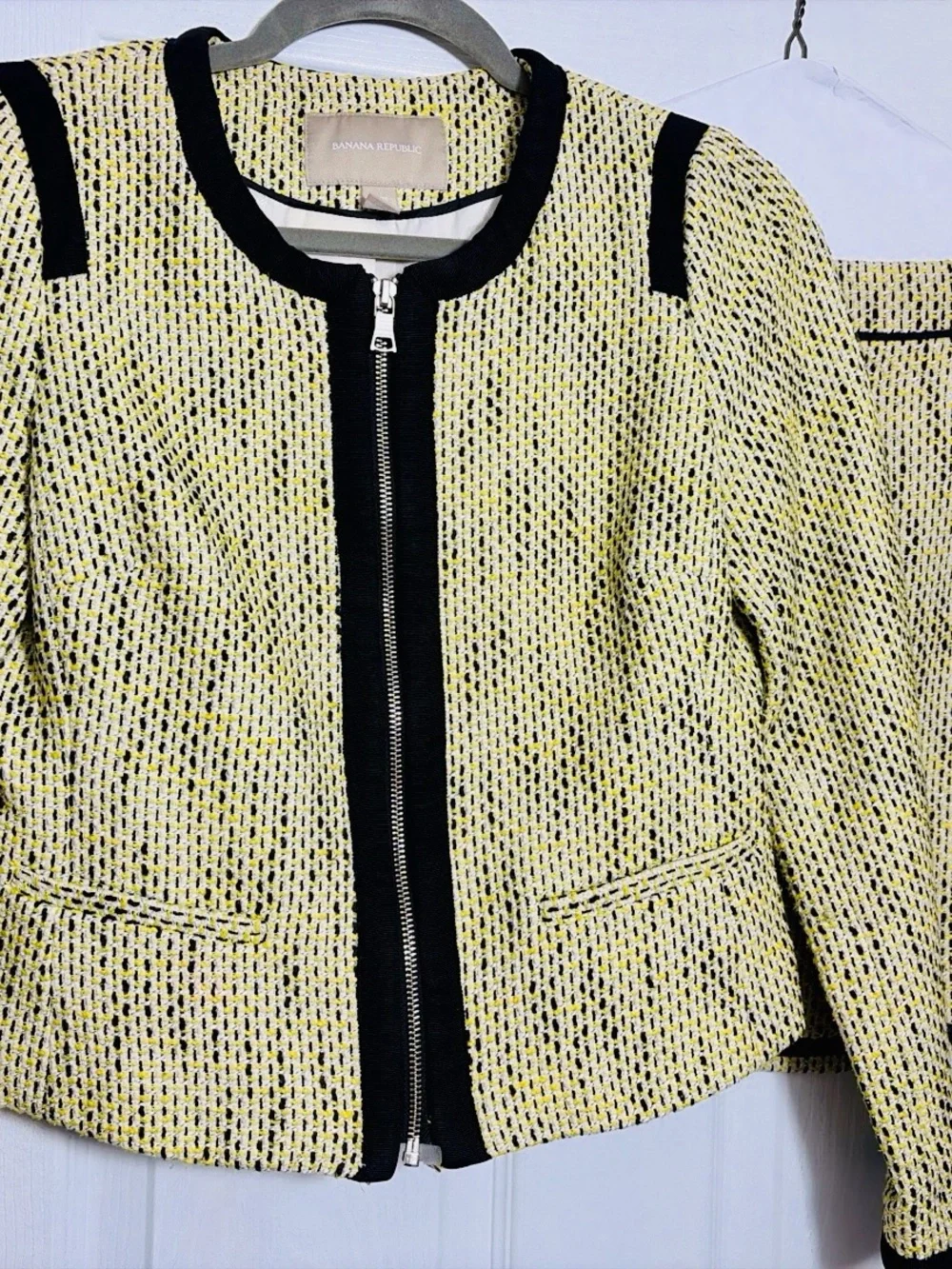 Banana Republic Yellow, Cream & Black Tweed Zip Jacket